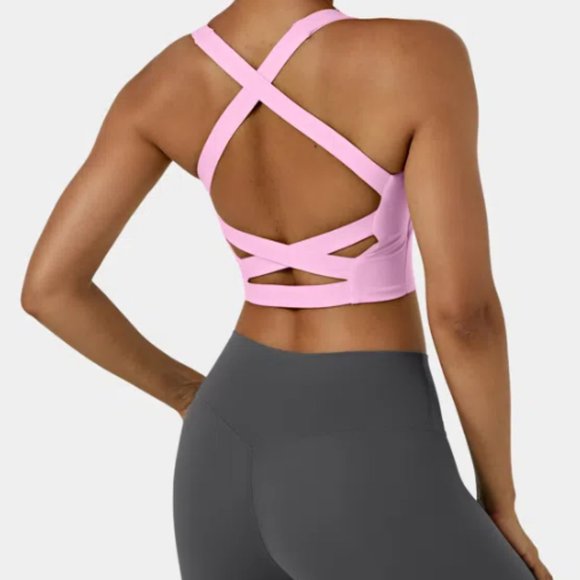 HALARA Other - HALARA Pink Medium Support Criss Cross Padded Sports Bra Top